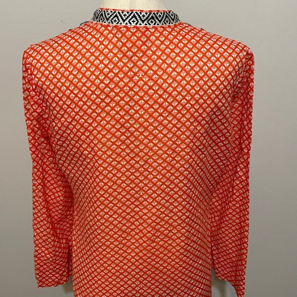 Tory Burch Women’s Tunic Top Cotton Classic Modern Size 6 Orange White Navy - Picture 6 of 12